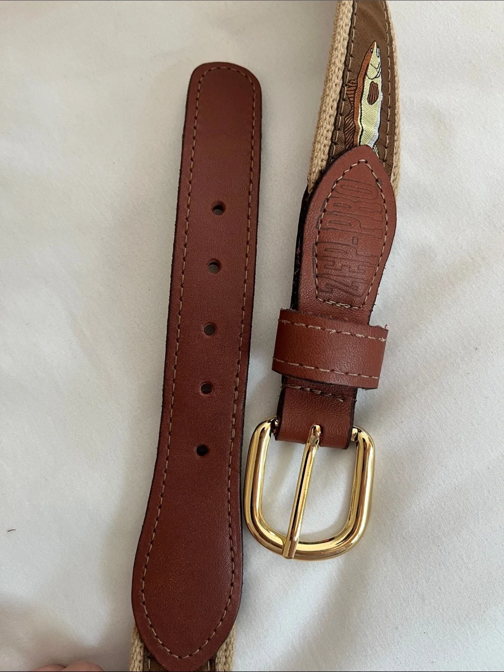 ZepPro NWOT brown leather canvas fish belt tarpon redfish trout snook  40”